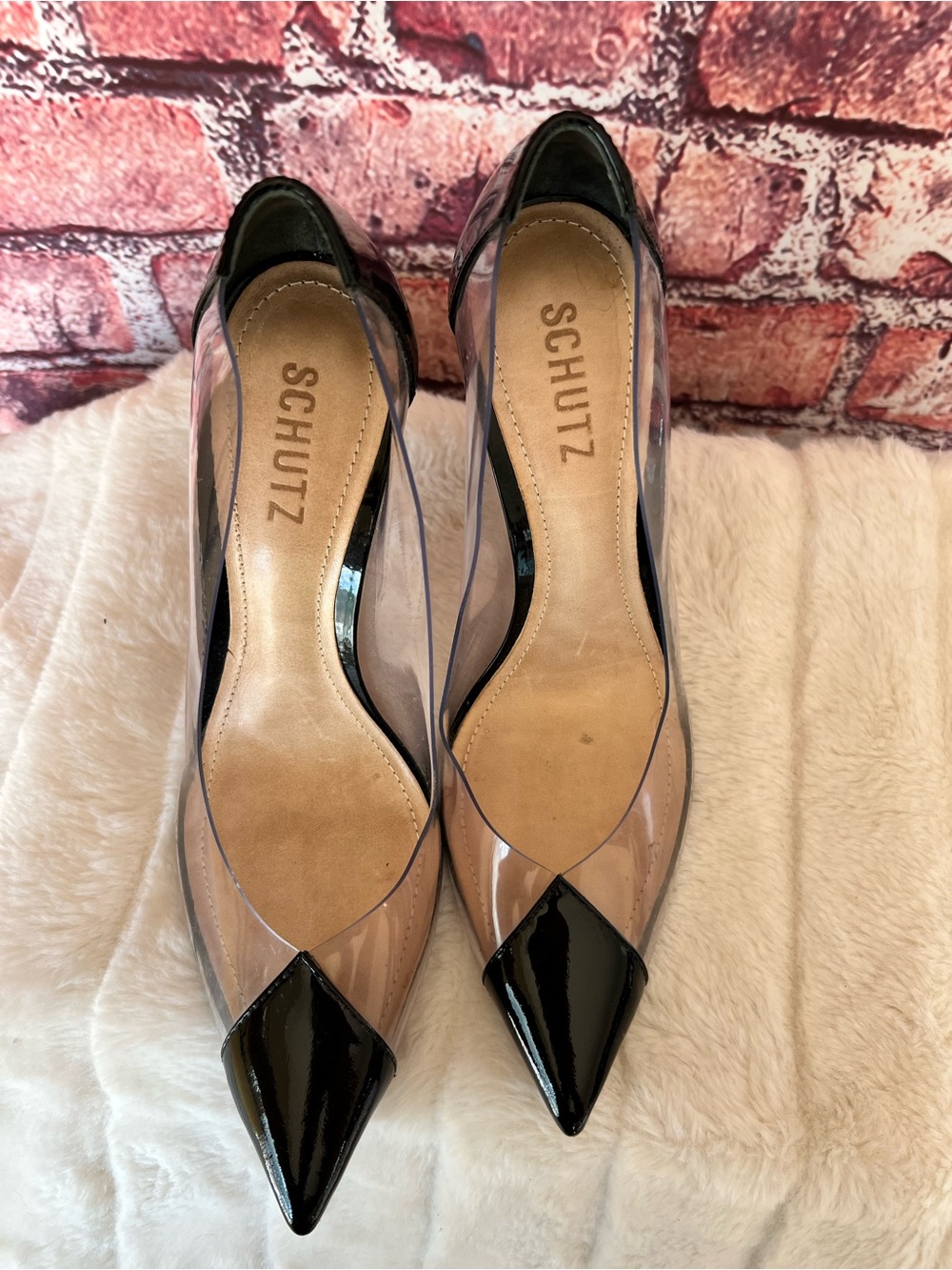 SCHUTZ Cendi Transparent Clear & Black Patent Leather Pointed Toe Pumps - Picture 9 of 9